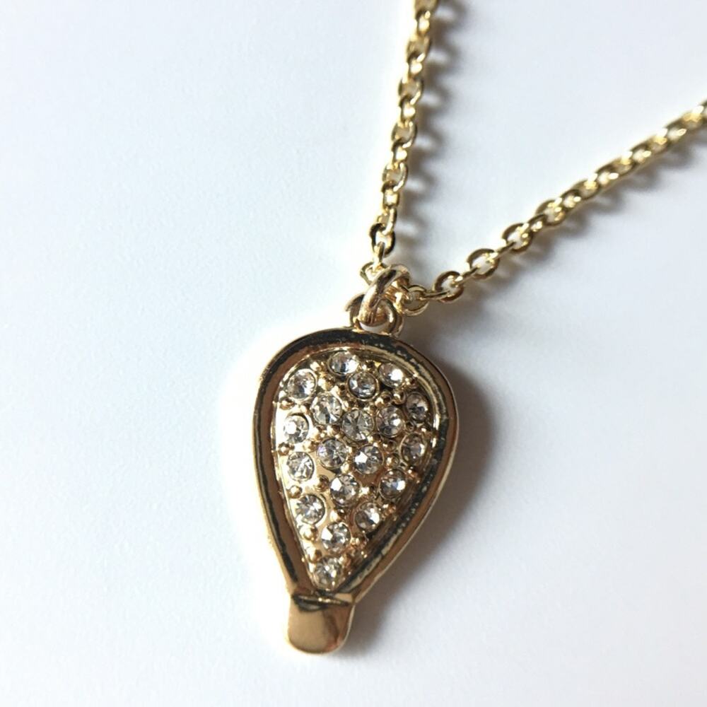 Dainty gold tone rhinestone stylized hot air ballon pendant necklace